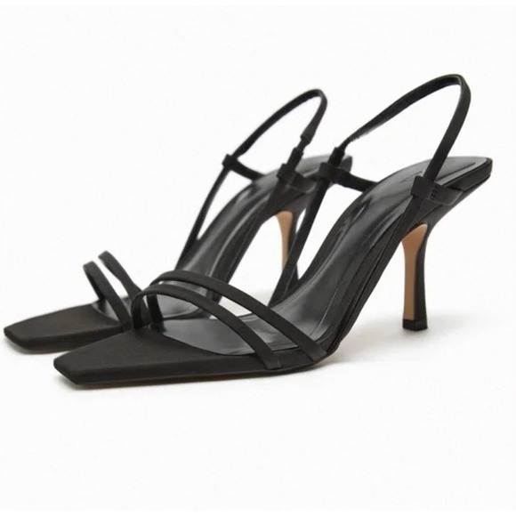 Zara Shoes - Zara Womens Black Strappy Square Toe Slingback Heel Sandals Size 7.5 US 38 EU